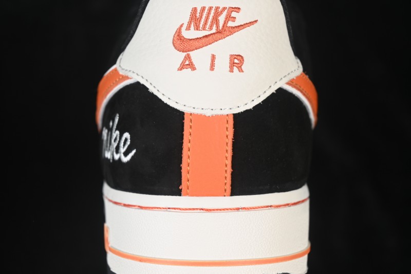 Nike Air Force 1 '07 Low Black and Orange Casual Skateboarding Shoes with Full-Length Air Cushion - FV3694-107