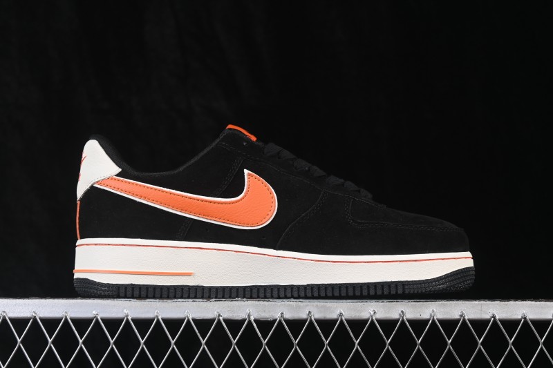 Nike Air Force 1 '07 Low Black and Orange Casual Skateboarding Shoes with Full-Length Air Cushion - FV3694-107