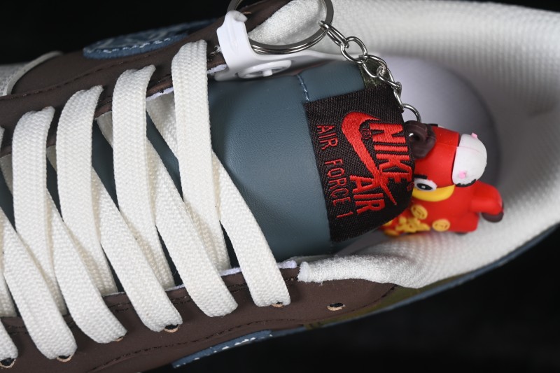 Nike Air Force 1 '07 Low Year of the Horse Limited Edition Brown-Grey Woven Gold Pattern Casual Sneakers - NH0601-536