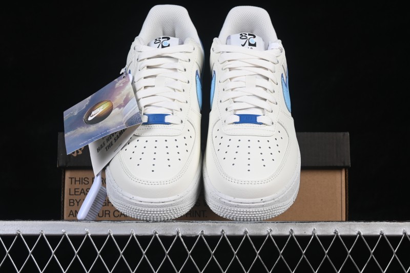 Nike Air Force 1 '07 Low Basketball Shoes with Dual Swoosh Design in White and Blue - DO9786-100