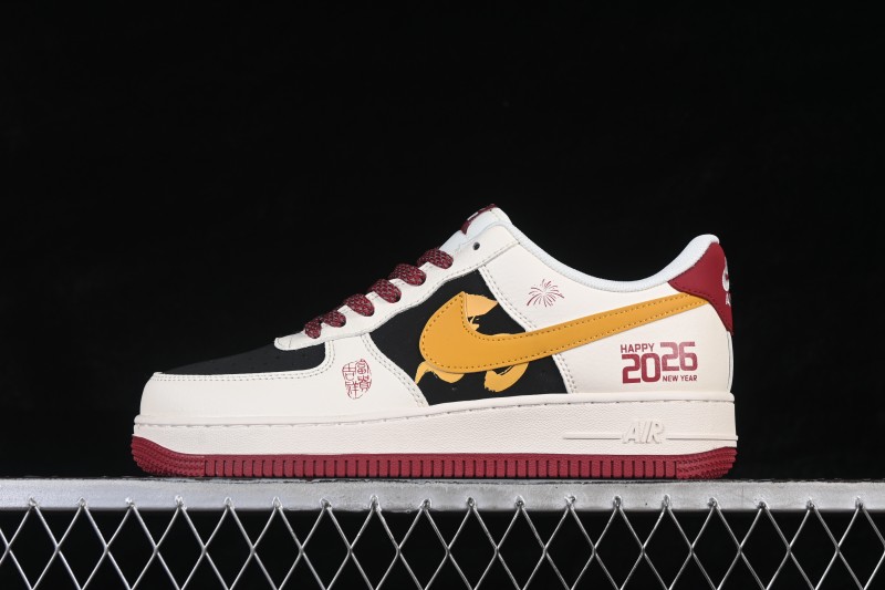 Nike Air Force 1 '07 Low Casual Sneakers with Wine Red Contrast Design - JP2026-152