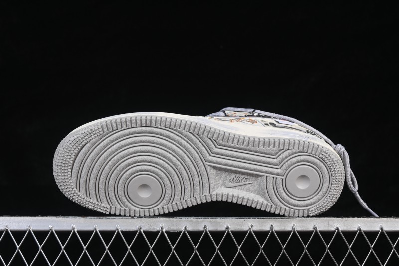 Nike Air Force 1 '07 Low Unbridled Steed Hand-Painted Ink Art Sneakers with Dynamic Swoosh Design - FB1839-313