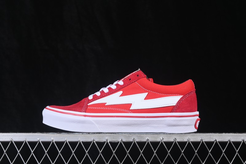 Revenge x Storm Old Skool Lightning Collaboration Low-Top Skate Shoes Red White