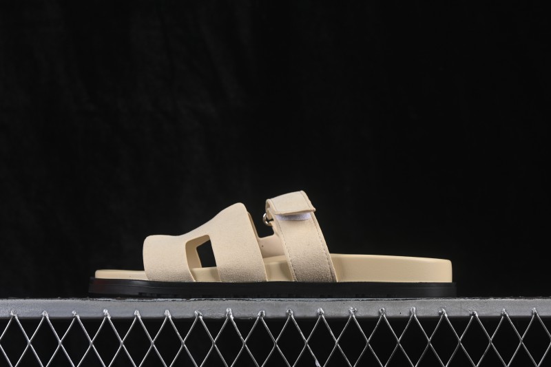 Hermes Chypre Flat Slide Sandals in Sand Color - AJE5