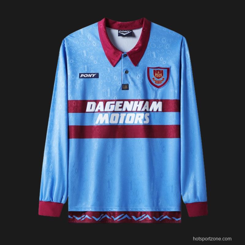 Retro 95/97 West Ham United Long Sleeve Away Blue Jersey