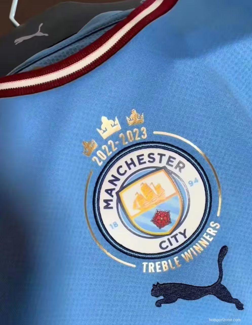 22/23 Manchester City Home Jersey With Treble Winners Patch