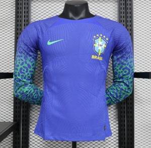 Player Version 2022 Brazil Away Blue Long Sleeve Jersey