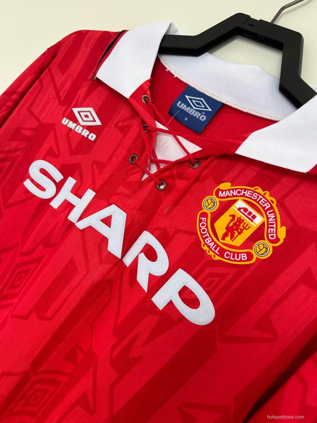Retro 93/94 Manchester United Home Long Sleeve Jersey