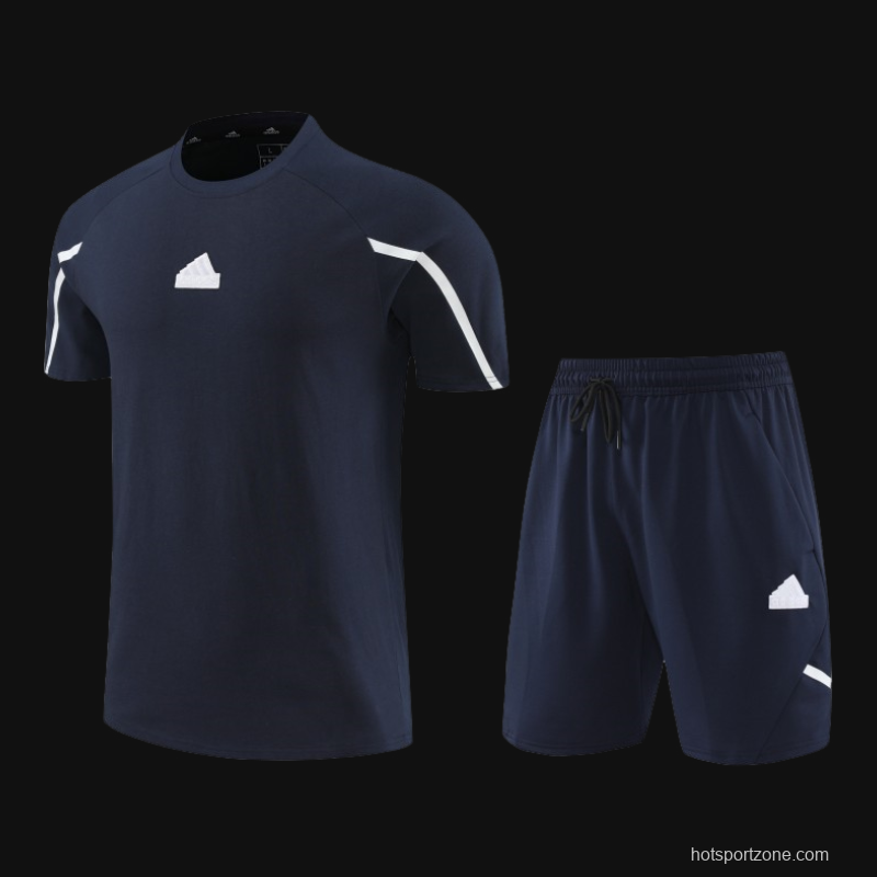 23/24 Adidas Navy Cotton Short Sleeve Jersey+Shorts