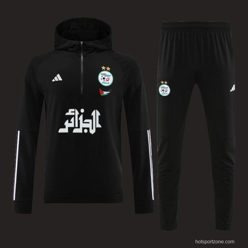 2024 Algeria Black Hoodie  Full Zipper Hoodie Jacket+Pants