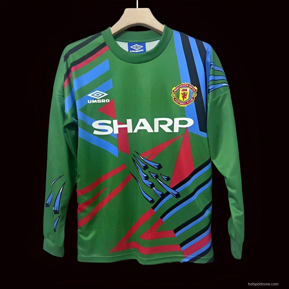 Retro 92/93 Manchester United Green Goalkeeper Long Sleeve Jersey