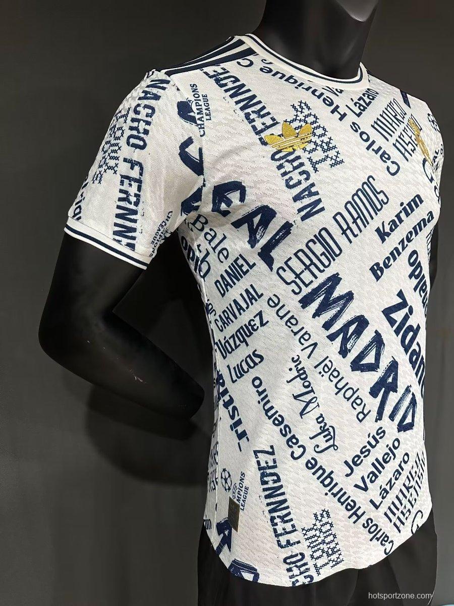 Player Version 25/26 Real Madrid White with Legendary Players Names Pattern Jersey