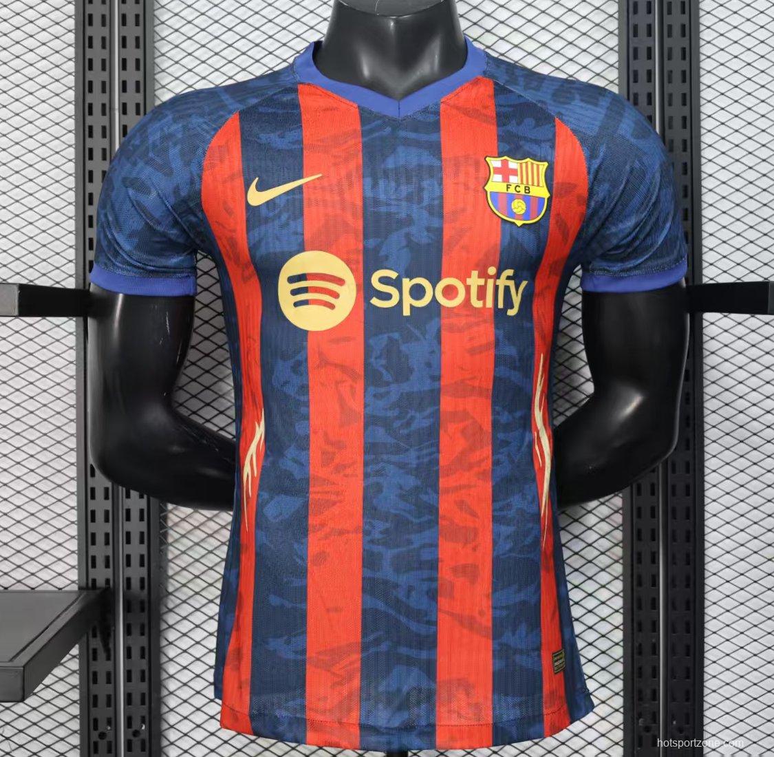 Player Version 25/26 Barcelona Home Blue Red Stripes Jersey with Spotify Sponsor