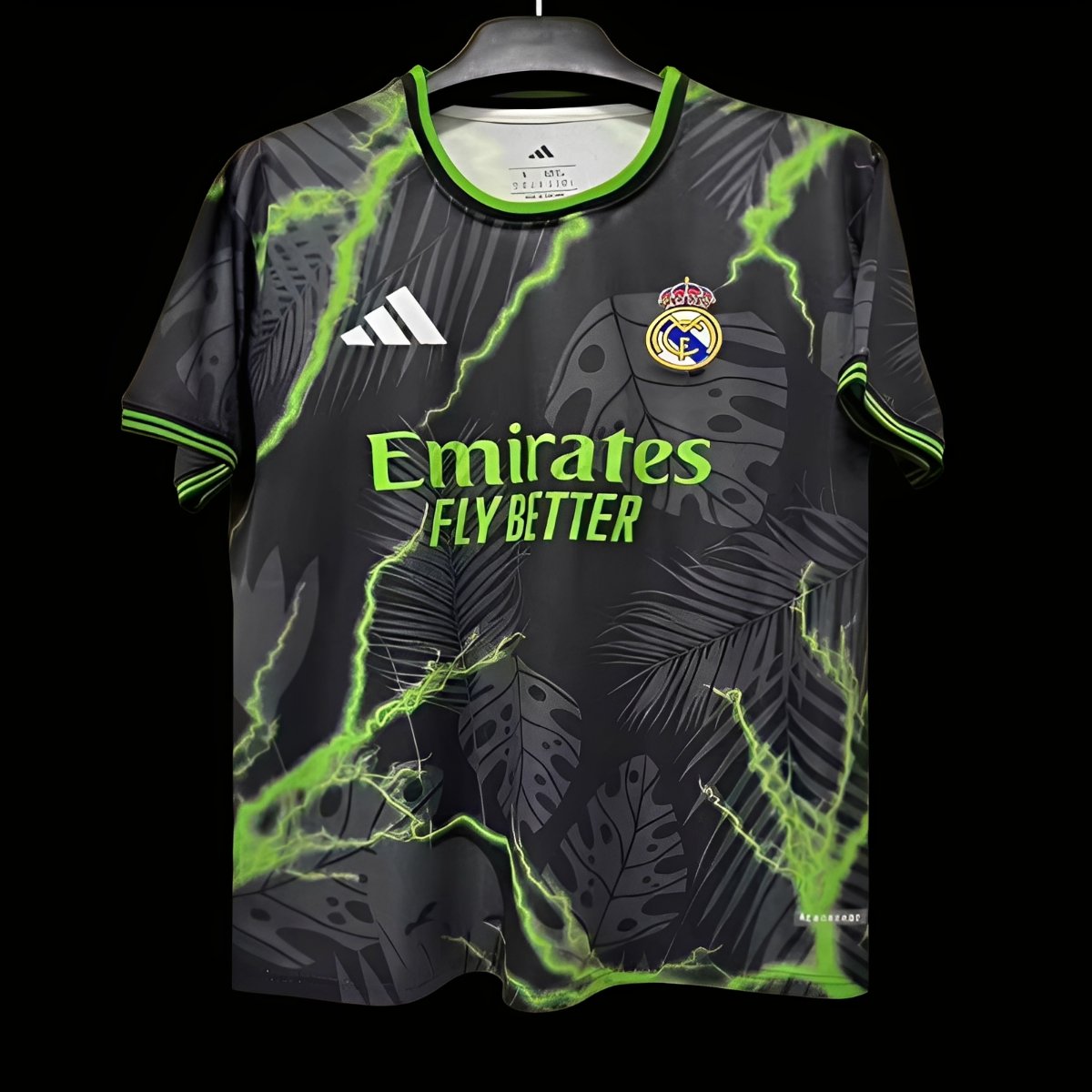 25/26 Real Madrid Black with Lightning and Tropical Leaf Pattern Jersey