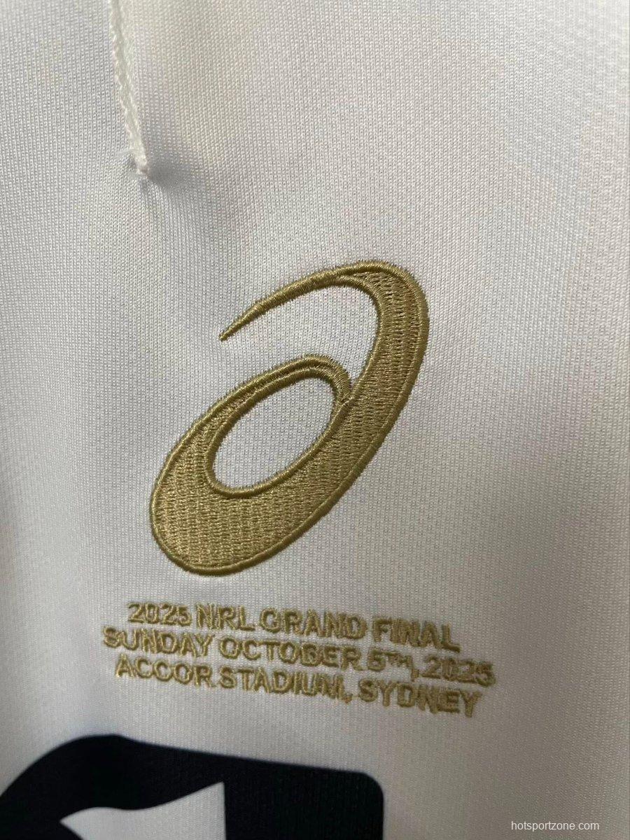 25/26 Brisbane Broncos White with Maroon Sleeves and Diagonal Geometric Stripes  Champion Jersey