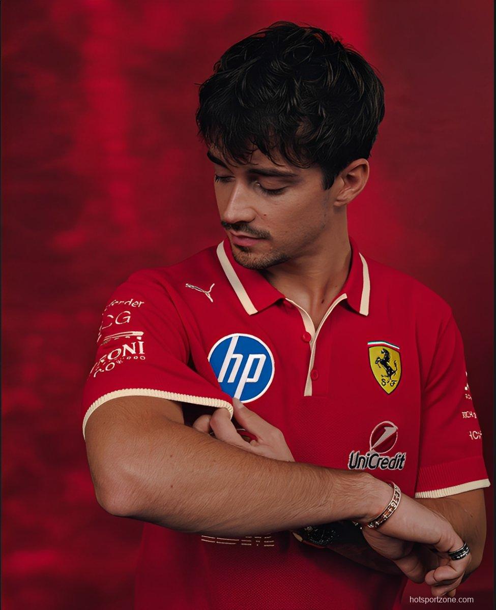 2025 F1 Scuderia Ferrari F1 Team Red with White Trim Polo Shirt