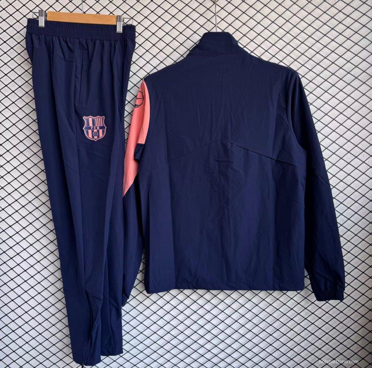 25/26 Barcelona Navy Blue with Pink Full zipper Jacket Tracksuit+ long pants
