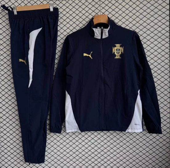 25/26 Portugal National Team Navy with White Full zipper Jacket Tracksuit+ long pants