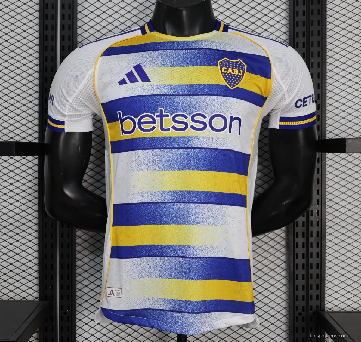 25/26 Player Version Boca Juniors White with Blue and Yellow Gradient Horizontal Stripes Jersey