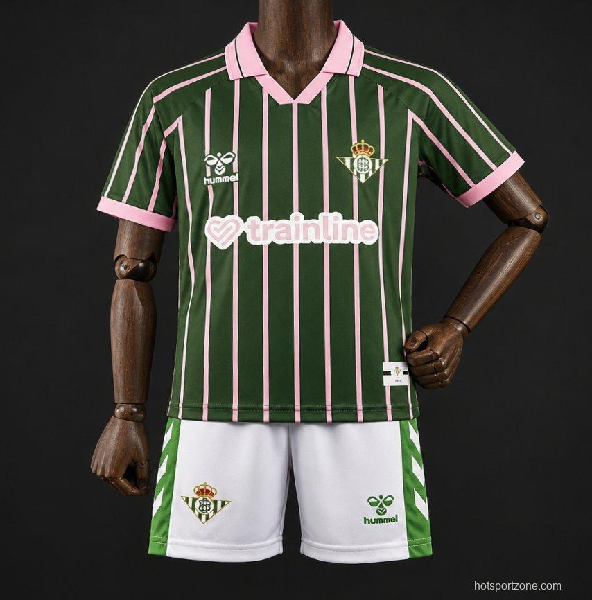 26/27 Kids Real Betis Balompié Dark Forest Green with Pink Pinstripe  Polo Collar Special Edition Jersey