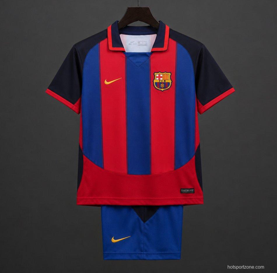 Retro Kids 03/04 Barcelona Red Blue Home Jersey