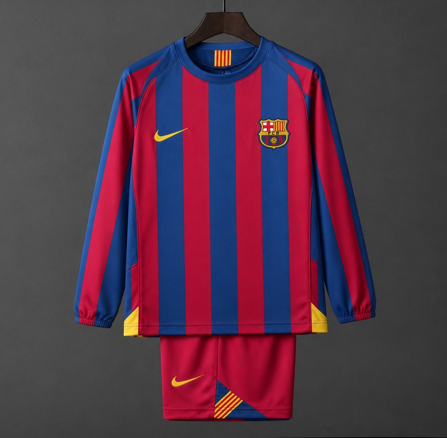 Retro Kids 05/06 Barcelona Home League Version Long Sleeve Jersey