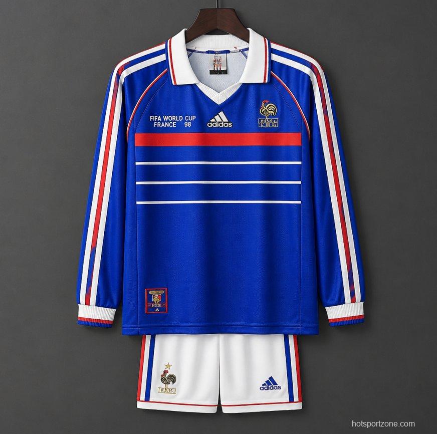 Retro Kids 1998 France Home Long Sleeve Jersey