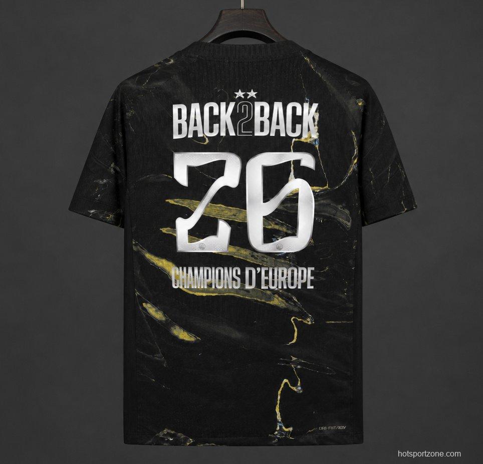 2 Stars 25/26 PSG × Jordan Brand Third Black Jersey With Champions of Europe 2026 Printing