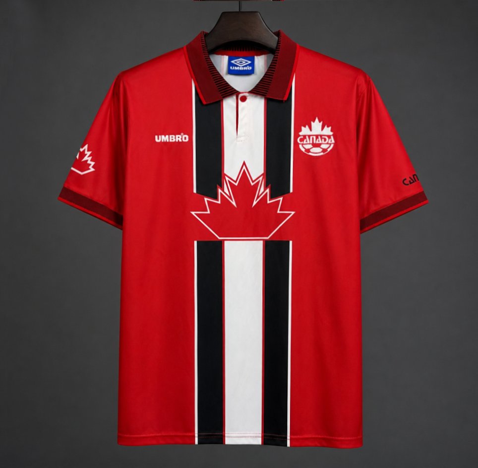 Retro 1997/98 Canada Red with Maple Leaf & Black/White Stripes Home Jersey