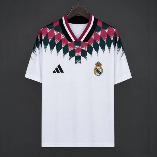 26/27 Real Madrid White Diamond Pattern Collar Pre-Match Jersey